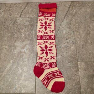 Vintage Wool Socks Scandinavian Unisex Christmas Stocking Snowflake Red White